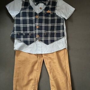 Kids' Blue Plaid Vest Shirt Set